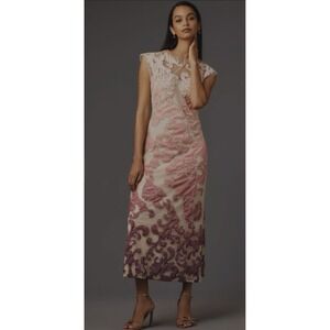 Let Me Be Anthropologie Pink Purple Ombre Velvet Burnout Midi Dress NWT